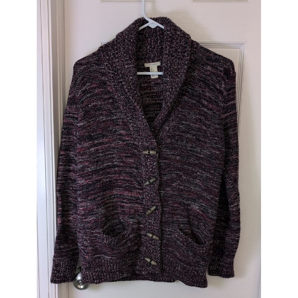 Forever 21 Marled Shawl Collar Cardigan in Plum and Black Wool Blend